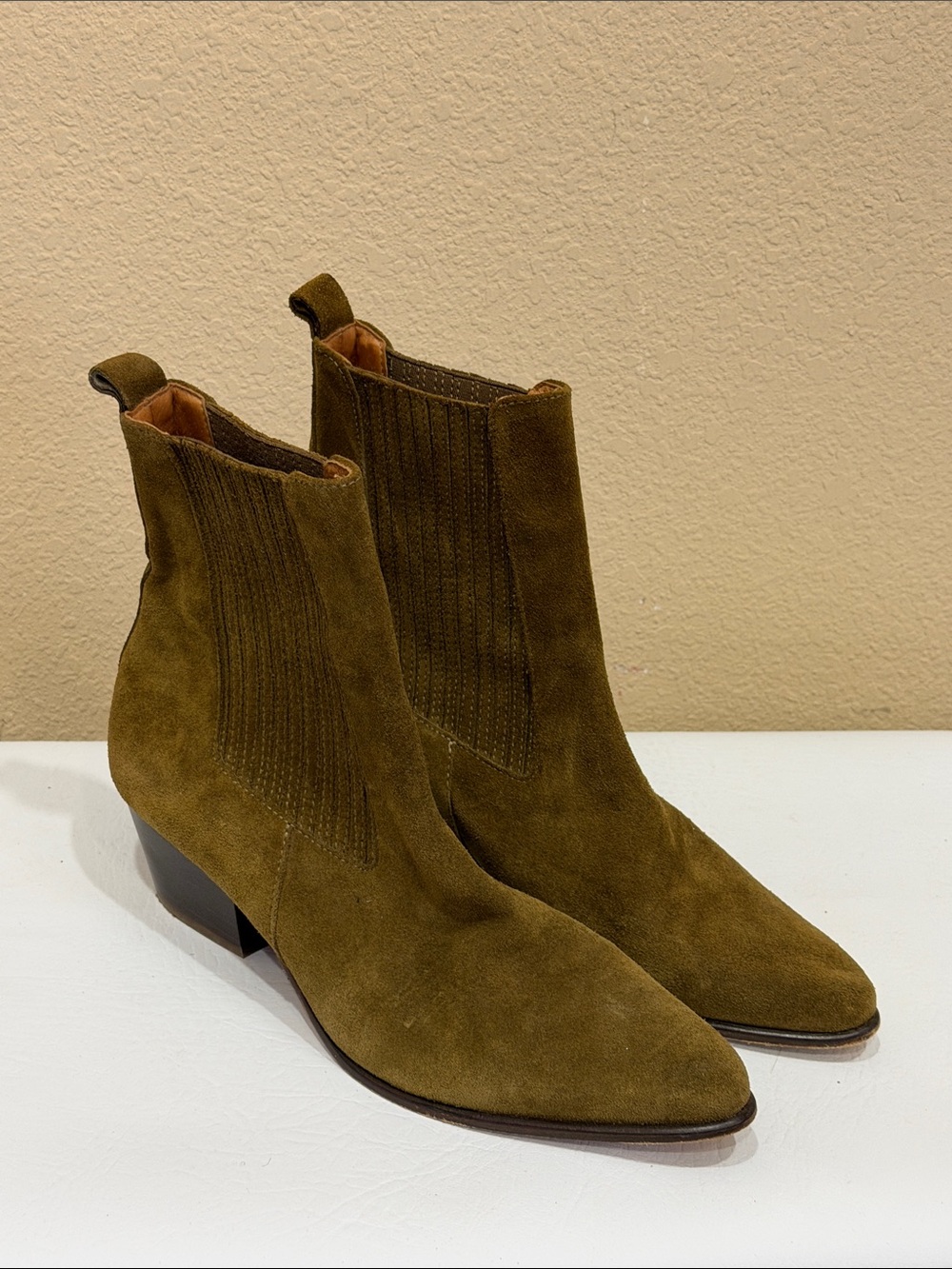 Sandro Suede Chelsea Booties in Camel